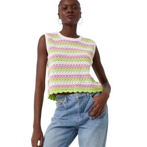 FRENCH CONNECTION NWT Nora Crochet Tank Sweater Size Large in Summer Stripe